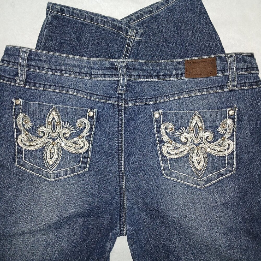 EARL JEANS, BLING FLEUR POCKET, STRAIGHT LEG, SIZE 13